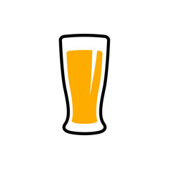 Logo cervecería. Icono plano con silueta vaso de cerveza en color negro y amarillo