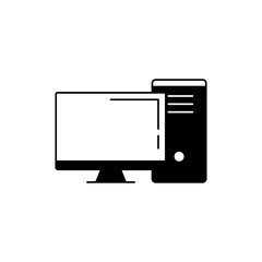 Computer desktop, pc icon in black flat glyph, filled style isolated on white background