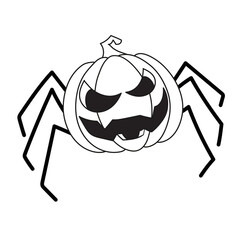 Pumpkin vector illustration. Spider halloween art with white isolated background for your design, print, postcard, poster, book decoration. Monster vector illustration