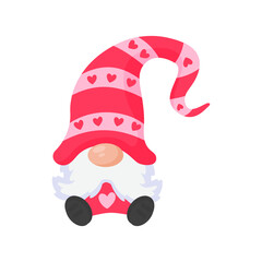 Dwarfs or gnomes hold pink heart balloons. For valentine's day greeting card