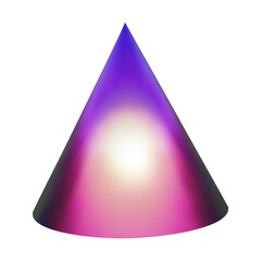 3d pink metal neon gradient cone render. Vector abstract trianglular form. Futuristic iridescent holographic isometric shape