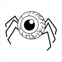 Spider eye vector illustration. Eyeball doodle halloween art with white isolated background for your design, print, postcard, poster, book decoration. 