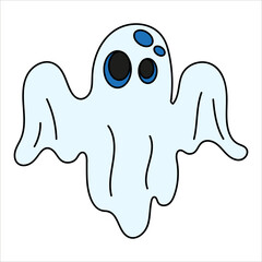 Ghost vector illustration. Boo doodle halloween art with white isolated background for your design, print, postcard, poster, book decoration. Spirit illustration