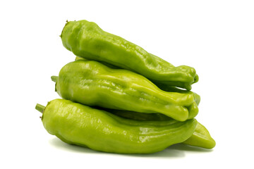 Sweet green peppers. Green pepper isolated on white background. Vegetable, healthy vegan food. close up