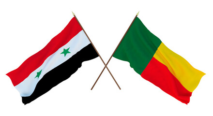 Background for designers, illustrators. National Independence Day. Flags Syria and Benin