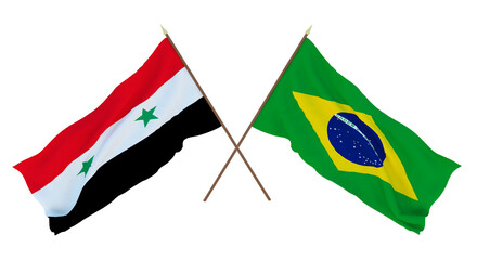 Background for designers, illustrators. National Independence Day. Flags Syria and Brazil