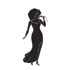Fototapeta na wymiar Silhouette of African American soul singer woman, in a concert dress singing into a microphone