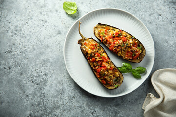 Stuffed roasted eggplant with vegetables