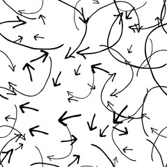 Seamless pattern with black hand drawn arrows