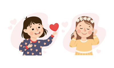 Happy girls love themselves. Self love, acceptance, self care, happiness concept cartoon vector illustration