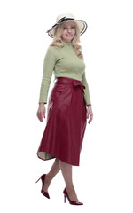 Fototapeta premium smiling woman in a summer hat striding forward