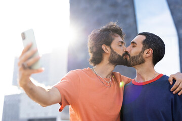 Gay couple embracing and showing their love. LGBT community.