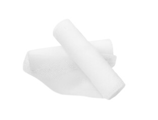 Medical gauze bandage rolls on white background