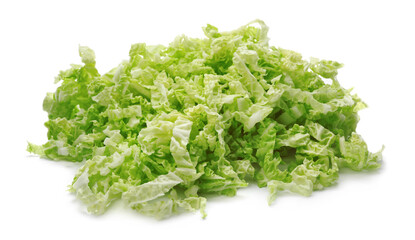 Pile of chopped Chinese cabbage on white background