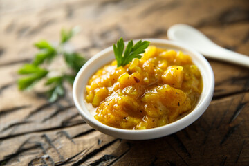 Traditional homemade mango chutney with spices