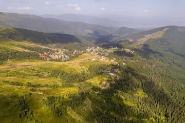 Green forest with fir trees and a meadow near the mountain village Dragobrat, Western Ukraine, Europe