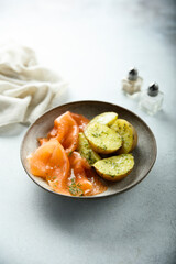 Smoked salmon with potato and dill