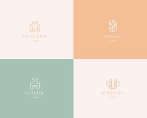 Beauty Spa Logo. Logo for business in the industry of beauty, health, personal hygiene.  Logo of a beauty salon, health industry, makeup artist. Line art style.