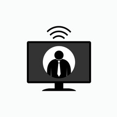 Teleconference Icon. Long Distance Meeting Symbol - Vector.