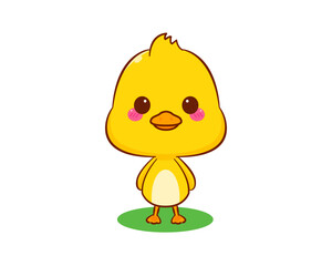 Cute little duck cartoon character isolated white background. Vector art illustration