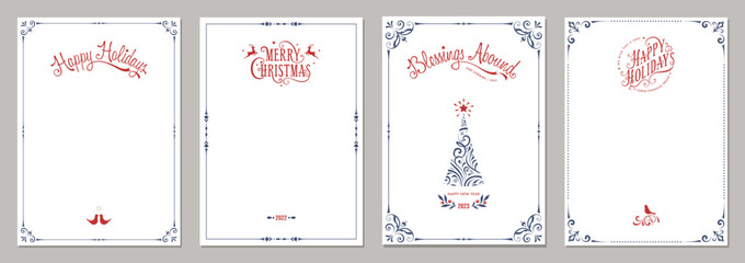 Holiday letterhead. Ornate Merry Christmas greeting cards. Universal trendy business and corporate Winter Holidays art templates. Vector backgrounds. - 525793813