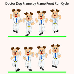 Dog vector illustration frame by frame Run cycle animation in doctor dress. Used for 2D Animation, Motion posters, Infographics, Animated Explanatory Videos