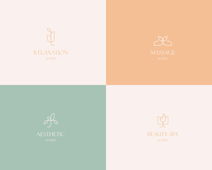 Beauty Spa Logo. Logo for business in the industry of beauty, health, personal hygiene.  Logo of a beauty salon, health industry, makeup artist. Line art style.