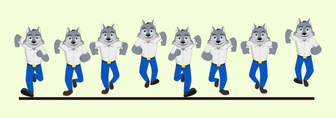 Cartoon Wolf frame by frame front run cycle in School Uniform vector illustration, Easy to edit and designed to use in 2D Animation, eLearning videos, Motion graphics