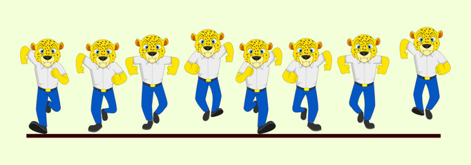 Cheetah Frame by Frame Front Run Cycle in School Uniform Vector Illustration. Design for Motion graphics, 2D Animation, Infographics, Motion Posters, Pose Animation
