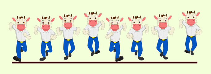 Cute cow front frame by frame run cycle in School Uniform Vector illustration. Easy to Edit designed for 2D animation, Motion posters, Animated explanatory videos