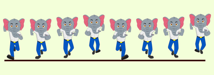 Cute Elephant front Run cycle in School Uniform vector Illustration. designed for 2D animation, Motion graphics, Animated eLearning videos, Loop Animations