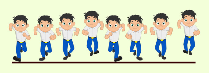 Cute School Kid Frame by Frame Front Run Cycle Vector Illustration. Design for Motion graphics, 2D Animation, Infographics,