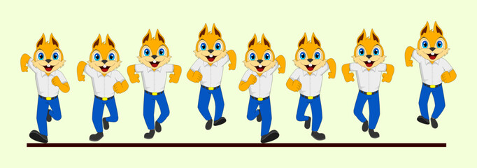 Cute Squirrel in school dress Front run cycle Vector illustration. Easy to edit and used in Motion Graphics, 2D Animation, Explanatory videos, Animated posters