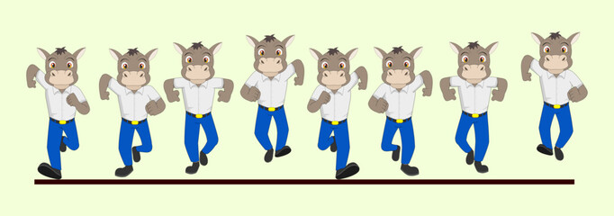 Donkey front Run cycle in School Uniform Vector illustration. Easy to edit the design for 2D animation, Motion graphics, Animation explanatory video