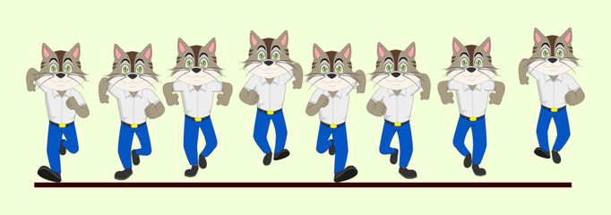 Frame by Frame cat front run cycle in School Uniform vector illustration. designed for Animated video, Motion posters, explanatory videos, 2D Animation