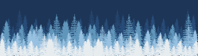 Christmas. Winter background. Winter Forest background. Pine trees forest landscape. Pine, spruce, christmas tree. Silhouette pine tree panorama view. Vector illustration - 525794231