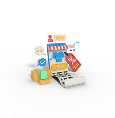 3d Illustration of Bill shopping online discount