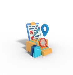 3d illustration of location  search and delivery cecklist