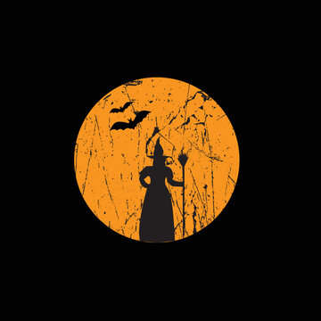 Halloween tshirt art- a witch with broom