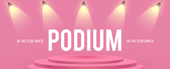 Soft spotlights and podium. Abstract glamour background.