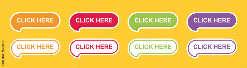 Poster click here button with arrow pointer clicking icon. click here vector web button. web button with ac