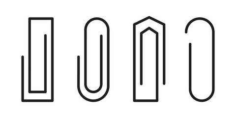Paper clips icon set. Different shape paperclips isolated on white background. Office page holder. Document binder icon. Stock vector elements.