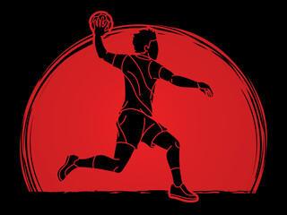 Fototapeta na wymiar Handball Sport Male Player Action Cartoon Graphic Vector