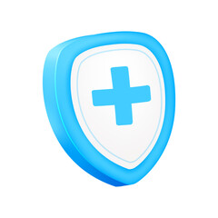 Medical mark shield blue. Protection concept. Icon 3d.