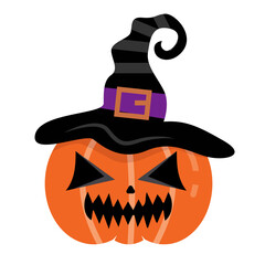 Orange pumpkin with smile and witch hat holiday Halloween