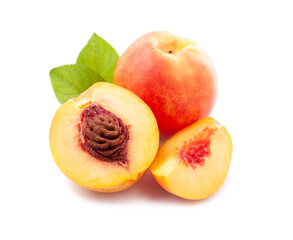 Fototapeta na wymiar Sweet peach fruits isolated on white backgrounds.