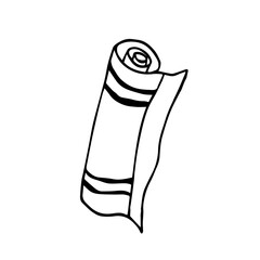 A vector towel with stripes is rolled up. Doodle style
