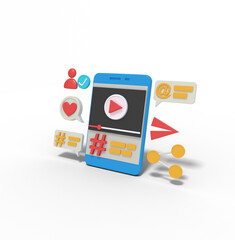 3d illustration of hashtag video on mobile