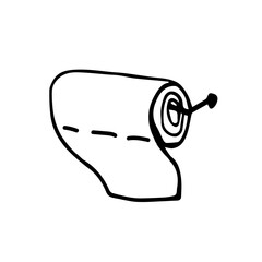 Toilet paper roll on the holder. Vector illustration of paper in doodle style