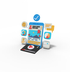 3d Illustration of online multi media on smart phone
